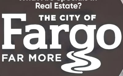 White text reading ‘What Are Specials in Real Estate?’ positioned above the circular City of Fargo ‘Far More’ logo on a dark background.