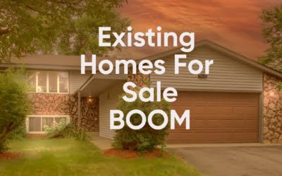 plit-level home with a two-car garage at sunset, overlaid with bold white text reading ‘Existing Homes For Sale BOOM