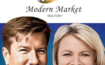 Jim Christl and Shannon Barnum of Modern Market REALTORS® posing together with their logo