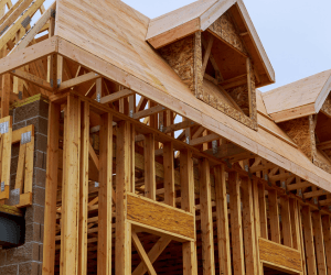 New construction home in Horace, ND with exposed lumber framing in early stages of building