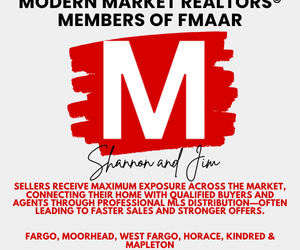Modern Market REALTORS® graphic highlighting FMAAR membership, Northstar MLS exposure for home sellers, and service across Fargo, Moorhead, West Fargo, Horace, Kindred, and Mapleton.