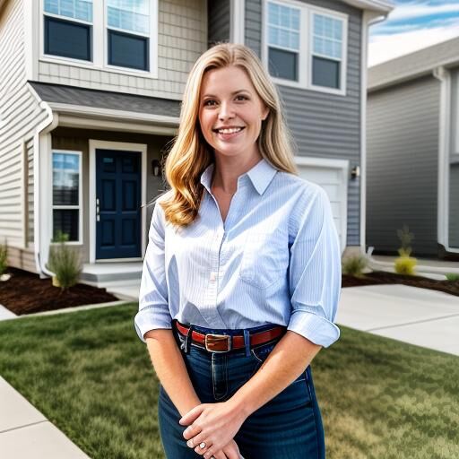 Friendly real estate agent standing in front of a townhome in Moorhead, MN