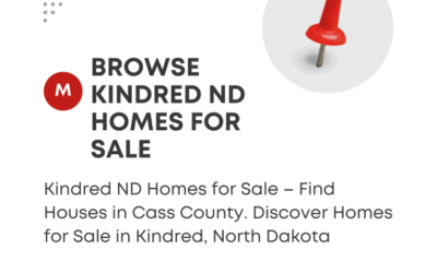 Red pushpin icon next to the headline ‘Browse Kindred ND Homes for Sale’ highlighting Cass County listings