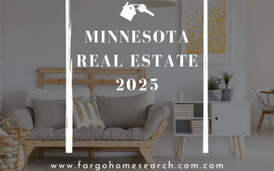 Modern living room with Scandinavian‑style sofa, framed by graphic overlay reading ‘Minnesota Real Estate 2025