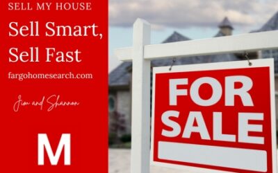 For Sale sign in snowy Fargo ND neighborhood with “Sell Smart, Sell Fast” home selling slogan by Modern Market REALTORS®