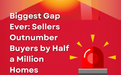 Red alert graphic symbolizing housing market imbalance with headline: Housing Flip – 500,000 more sellers than buyers as market tilts hard.