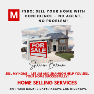 FSBO promotional graphic with red “For Sale” sign in front of a brick home, Modern Market REALTORS® logo, and Shannon Barnum signature.