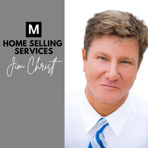 Headshot of Jim Christl smiling confidently in a white shirt and blue striped tie, with the Modern Market REALTORS® blue-M logo and his name overlaid